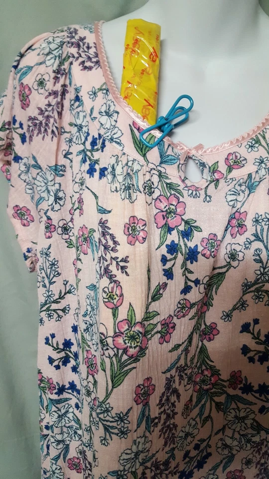 Camisón Charter Club Rosa Floral Manga Larga XS 36" BUSTO $48 Venta al por menor Foto 3 de 4