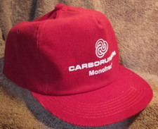 Vintage Carborundum Monofrax Trucker Snap Back Cap Hat Red Corduroy