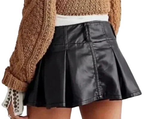 NEU FREE PEOPLE SCHWARZ VEGAN KUNSTLEDER PLISSEE MICRO MINI SKORT ROCK GRÖSSE 10 - Bild 2 von 8