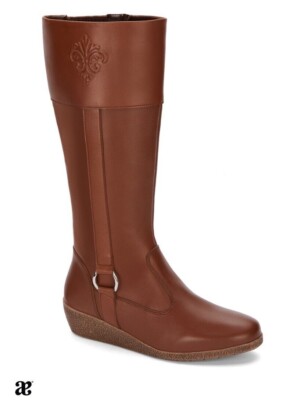 botas botas de piel altas de botas Café ANDREA