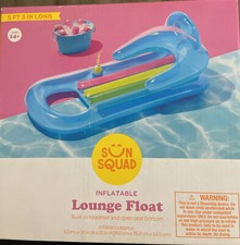 Sun Squad Inflatable Lounge Float w/ Headrest - Blue 5ft, 3in