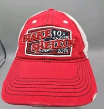 Blake Shelton 2014 10x Crazier Tour Distressed White Red Cap Hat One Size 