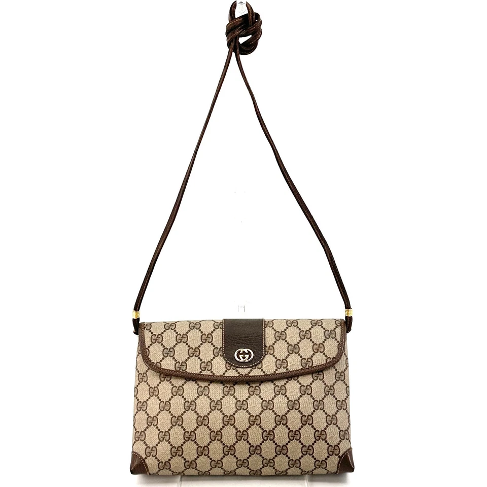 Sac bandoulière vintage Gucci GG toile PVC cuir marron 14 001 5364 authentique - Photo 1/4