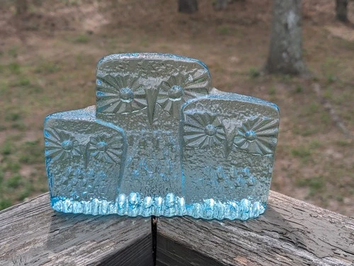 Blenko Glass 3 Owl Trio Glass Bookend Paperweight Don Shepherd Ice Floe vtg MCM