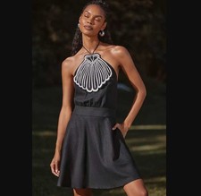 New XL Farm Rio x Anthropologie linen blend black cover-up Scallop shell dress