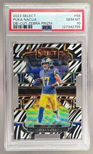 127342755 Puka Nacua 2023 Panini Select #56 Zebra Prizm Die Cut SSP RC PSA 10