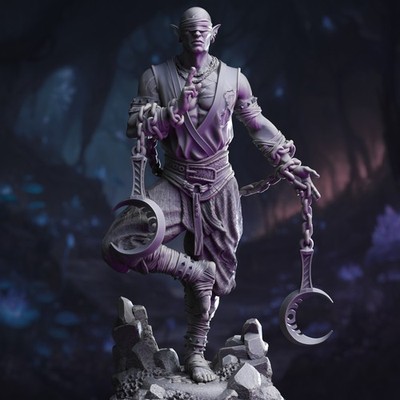 DM Stash Miniature Drow Lunar Monk Uxas the Reborn Male Elf DnD Fighter RPG 32mm