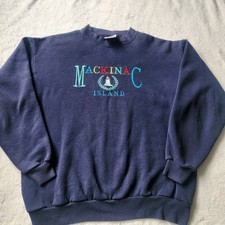 Vtg 90s Mackinac Island Michigan Embroidered Rainbow Crewneck Sweatshirt Size M