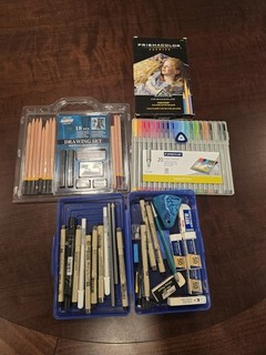 Drawing And Art Supplies Lot Prismacolor Sakura Markers Colored Pencils Erasers