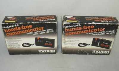 (2) Vintage MAXON 49-EA FM 2-Way Radio Hands Free Communicators Walkie-Talkie