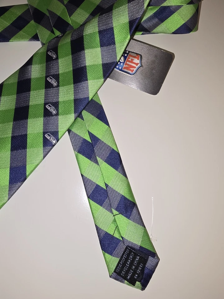 Corbata para hombre Seattle Seahawks con licencia NFL fútbol americano deportes a cuadros corbata azul Foto 4 de 4