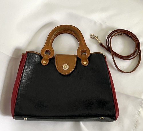 VTG La Tour Eiffel Leather Crossbody Large Bag Tote Blue Red Multicolor Nice - Picture 1 of 14