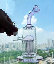 Pink Recycler rig 8“  arms tree Base Water Smoking pipe bong Heady 14mm S Bowl