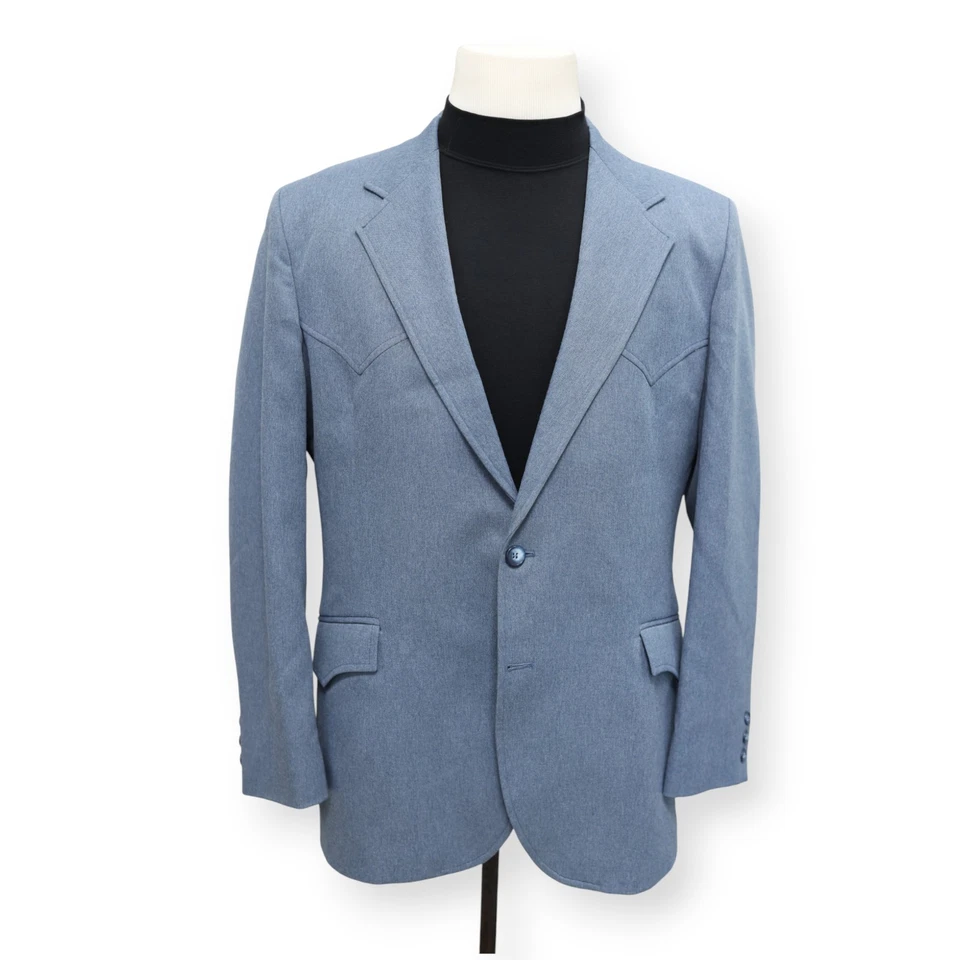 CIRCLE S Hombre Azul Sólido OCCIDENTAL Vaquero Deporte Abrigo Traje Chaqueta Blazer 42 R Foto 2 de 4