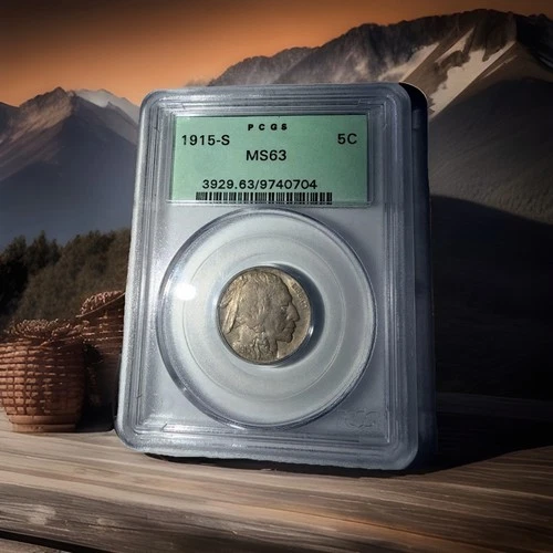 New Listing1915-S BUFFALO NICKEL PCGS MS63 - OLD GREEN HOLDER (OGH) - ROSE GOLD TONING