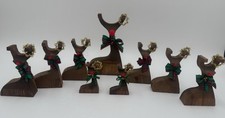 Lot Of 9 Mid-Century Hand Carved Wooden Christmas Reindeer Figurines Set VTG