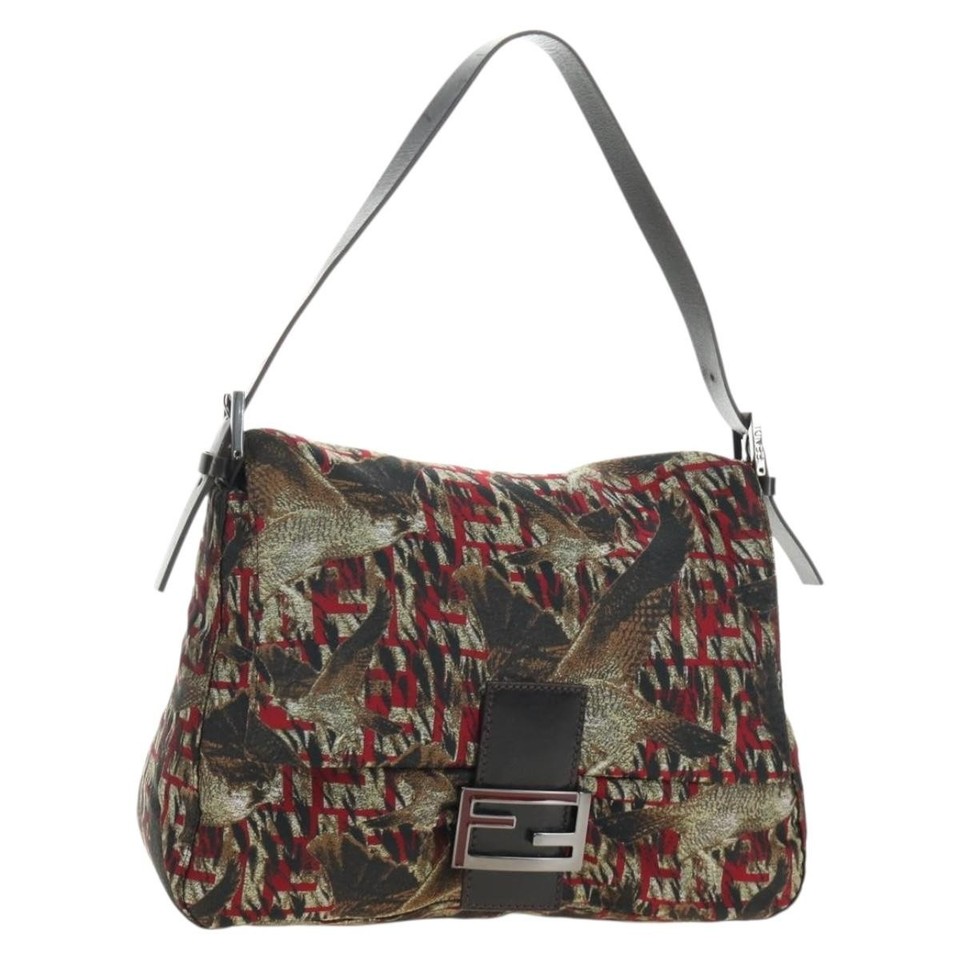 FENDI Zucca Canvas Mamma Baguette Shoulder Bag Red Silver Auth 185692V