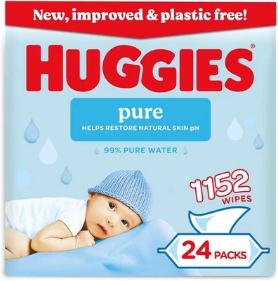 BRANDED Huggies Pure Baby Wipes Packs of 24( 1152Wipes Total ) 99 % Pure wipes