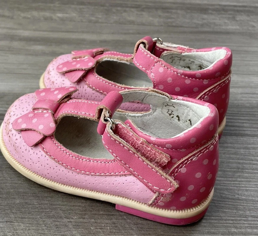 Zapatos Kotofey Rosa Lunares Niñas Niño 21 EE. UU. Talla 5.5 Cuero Maryjane Bow Foto 3 de 4