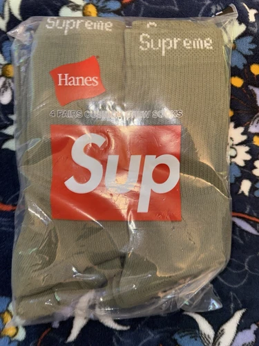 Lot de 4 chaussettes Supreme SS22 Hanes Crew olive taille US 6 US 12