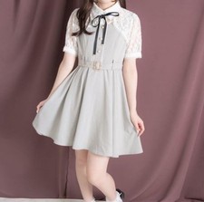 ROJITA Gray Lace Cropped Dress with Blouse Women s Size Elegant Cap Sleeve Japan