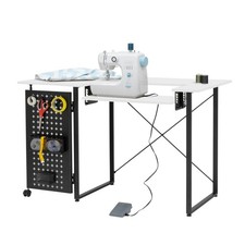 Sew Ready Pivot Sewing Table w/ Folding Top Adjustable Platform  Storage White