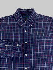 Ralph Lauren Polo Men's CUSTOM FIT Button Down Navy Blue Check Shirt Large