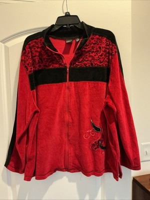 Erika Collection Red And  Black Velour Long Sleeve Full Zip Jacket Size 2XL