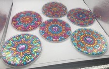 Vibrant Dot Art Styled Coaster Set of 6 With Metal Holder