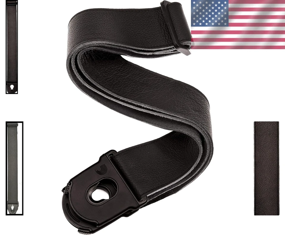 Correa de guitarra con bloqueo de cuero negro Foto 2 de 4