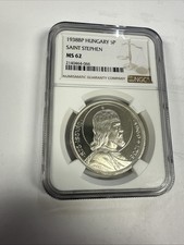 1938-B.P. HUNGARY 5 PENGO 900th Death of St.Stephen SILVER PL COIN NGC  MS62