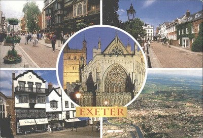 Vintage John Hinde Postkarte Exeter Kathedrale Devon England Stadt Luftaufnahme