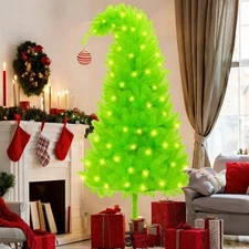 6 FT Christmas Tree, Top Curved 6ft Upright 7ft Lime Green Xmas Tree with Tree
