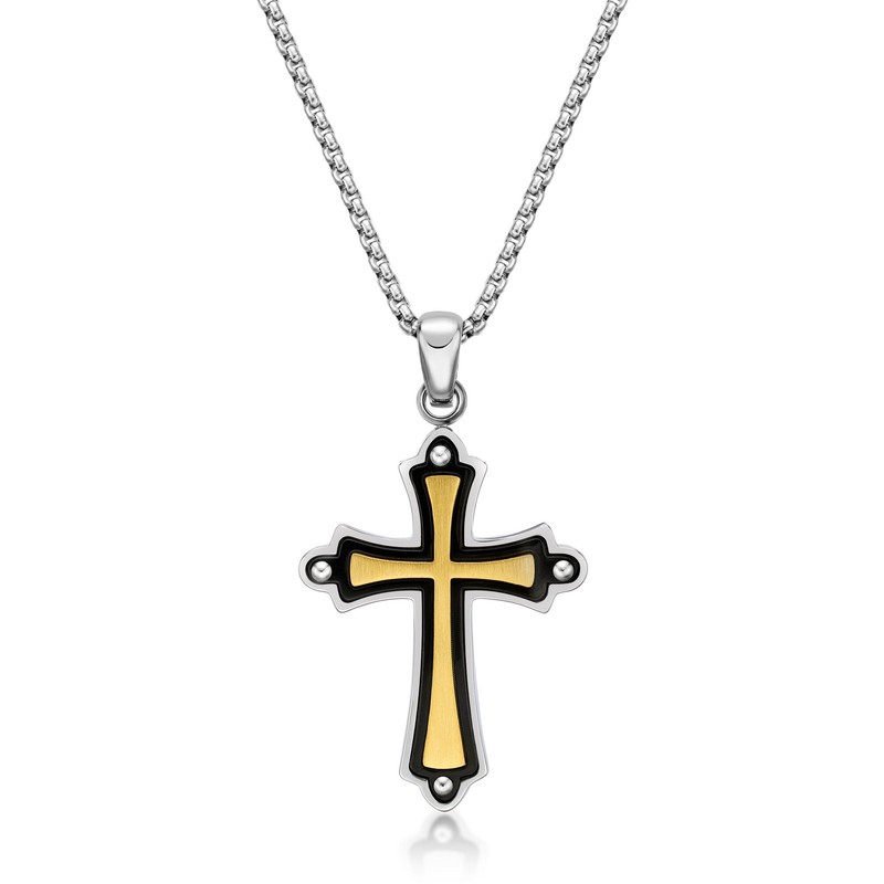 Stainless Steel Cross Pendant with Black & Gold Tone Ion Plating Jewelry for Men