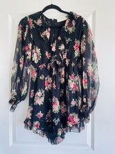 Zimmermann Floral Ruffle Long-Sleeve Sheer Dress Size:S 1