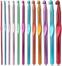12 Multi Coloured Aluminium Crochet Needles Hooks 2mm-8mm Set Knitting Stitches