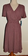 New Womens Draper James Dress XS Burgundy Patterned Flutter Sleeve