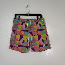 Psycho Bunny Swim Shorts Mens Medium Multicolor Geometric Trunks Quick Dry Beach