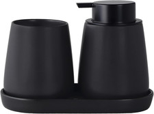Matte Black Bathroom Accessory Set - 3Pcs Ceramic Soap Dispenser Set Vanity Coun