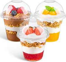 9 oz Plastic Dessert Cups with Dome Lids No Hole, 50 Pack