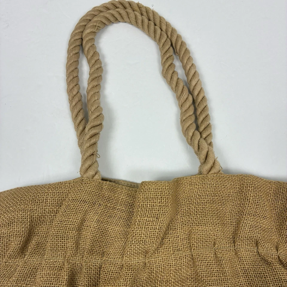 Bolso de Yute J Crew De Colección Detalle Flor Y2K Cottagecore Boho Terroso Tostado Natural Foto 4 de 4