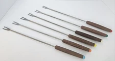 VTG Fondue Forks Stainless Steel Wood Handle Color Coded Set of 6 Made in Japan 