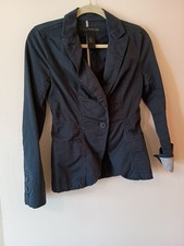 Calvin Klein Size S Womens Navy Blue Cotton Blend Pocket One Button Blazer 953