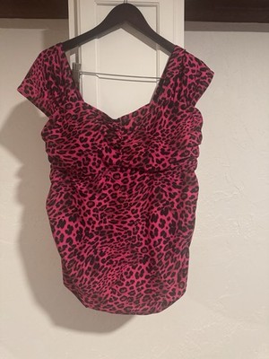 Torrid Tankini Swim Top Plus Size 2 Cheetah Pink Top Only Ruched Cap Sleeve