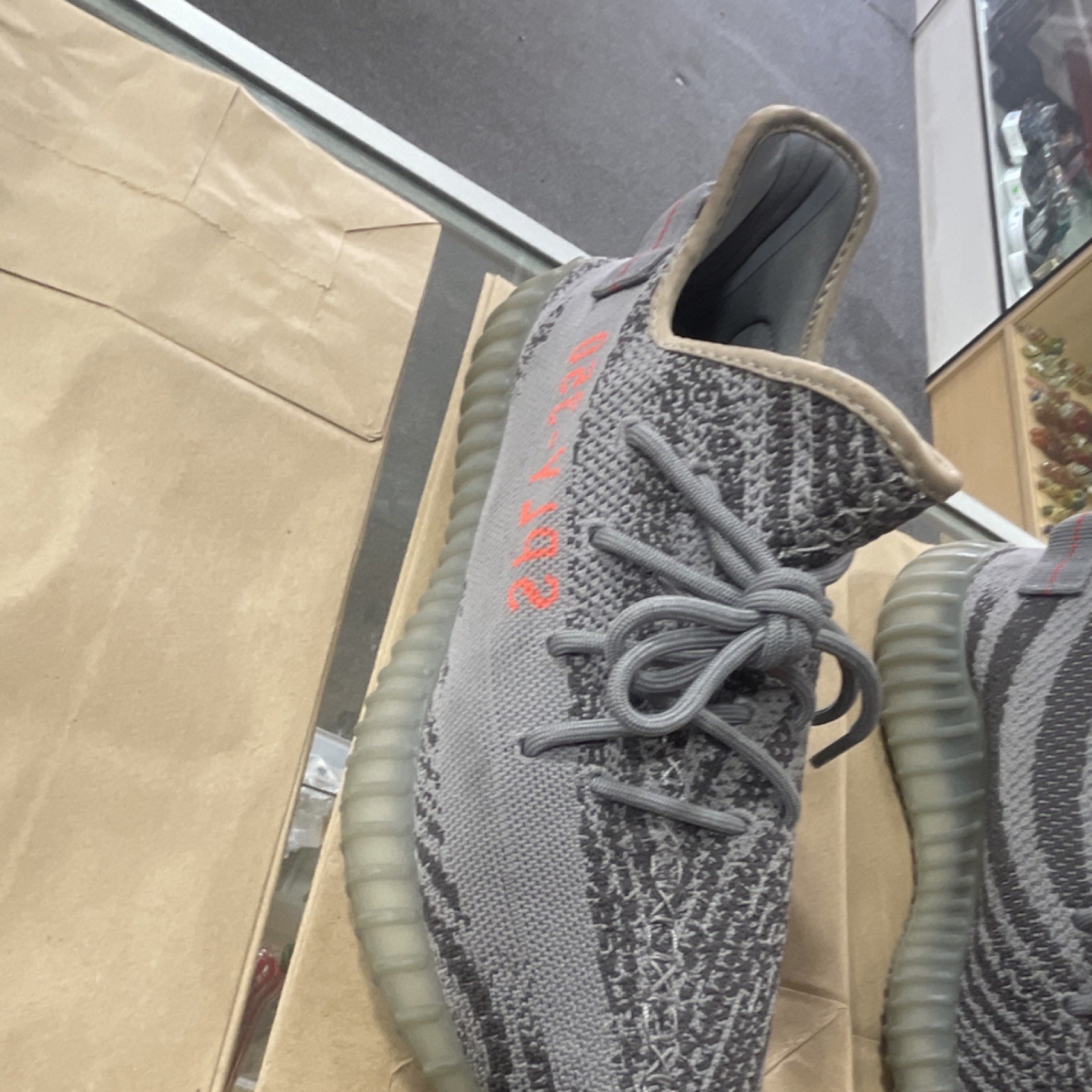 adidas Yeezy Boost 350 V2 Beluga Gray Men's Sneaker Boost Sole Textile Striped thumbnail 2
