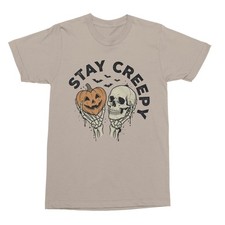 Stay Creepy Funny Halloween Skull Pumpkin Graphic Unisex T-Shirt