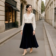 Ralph Lauren Country Velvet Long Skirt Navy M Size 100 Rayon Lined