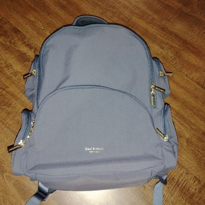 Isaac Mizrahi Slate Blue Backpack Multi Pocket Floral Lining