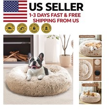 Calming Large Dog Bed 36 Inch Anti Anxiety Donut Pet Bed Faux Fur