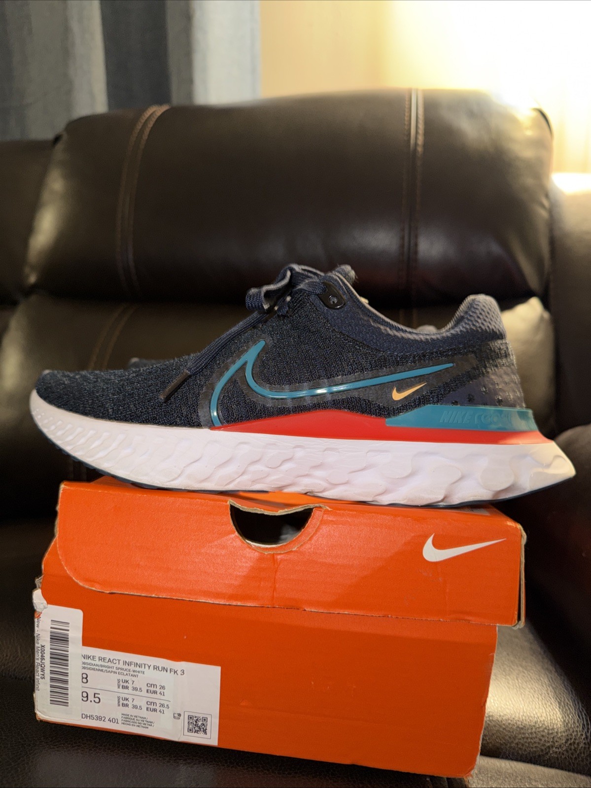 Nike React Infinity Run Flyknit 3 Obsidian Bright Spruce Size Men’s 8 Womens 9.5 image 5
